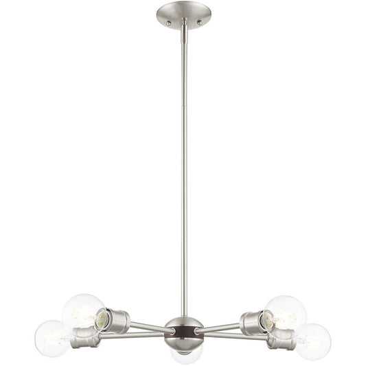 Nickel Five Light Metal Dimmable Chandelier With Shades HomeRoots