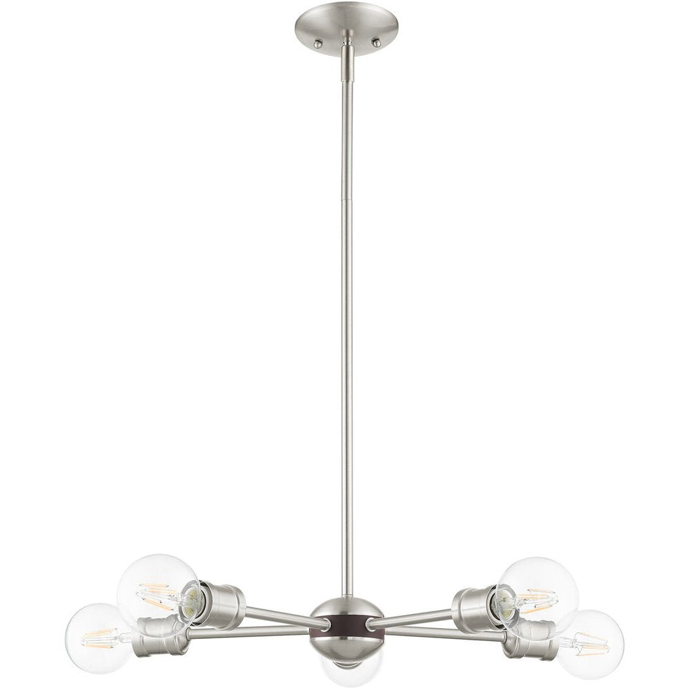 Nickel Five Light Metal Dimmable Chandelier With Shades HomeRoots