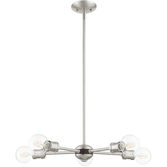Nickel Five Light Metal Dimmable Chandelier With Shades HomeRoots