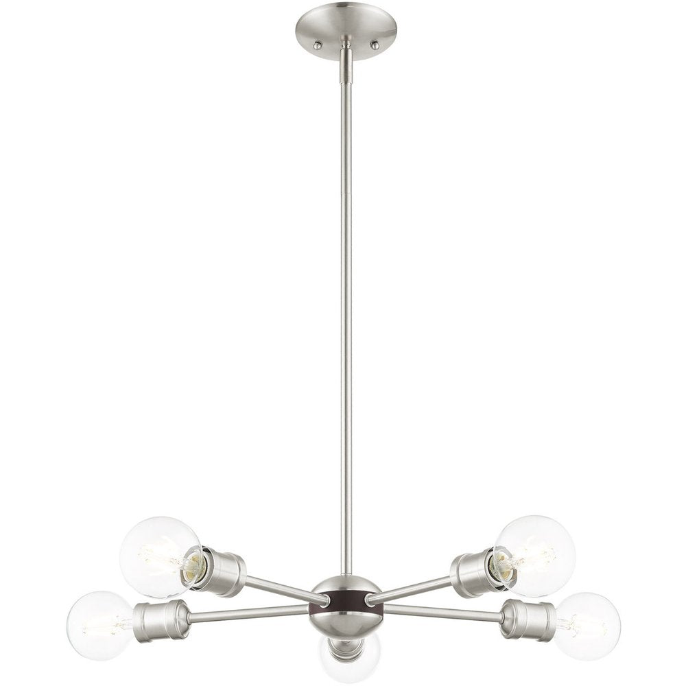 Nickel Five Light Metal Dimmable Chandelier With Shades HomeRoots