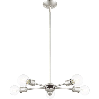 Nickel Five Light Metal Dimmable Chandelier With Shades HomeRoots
