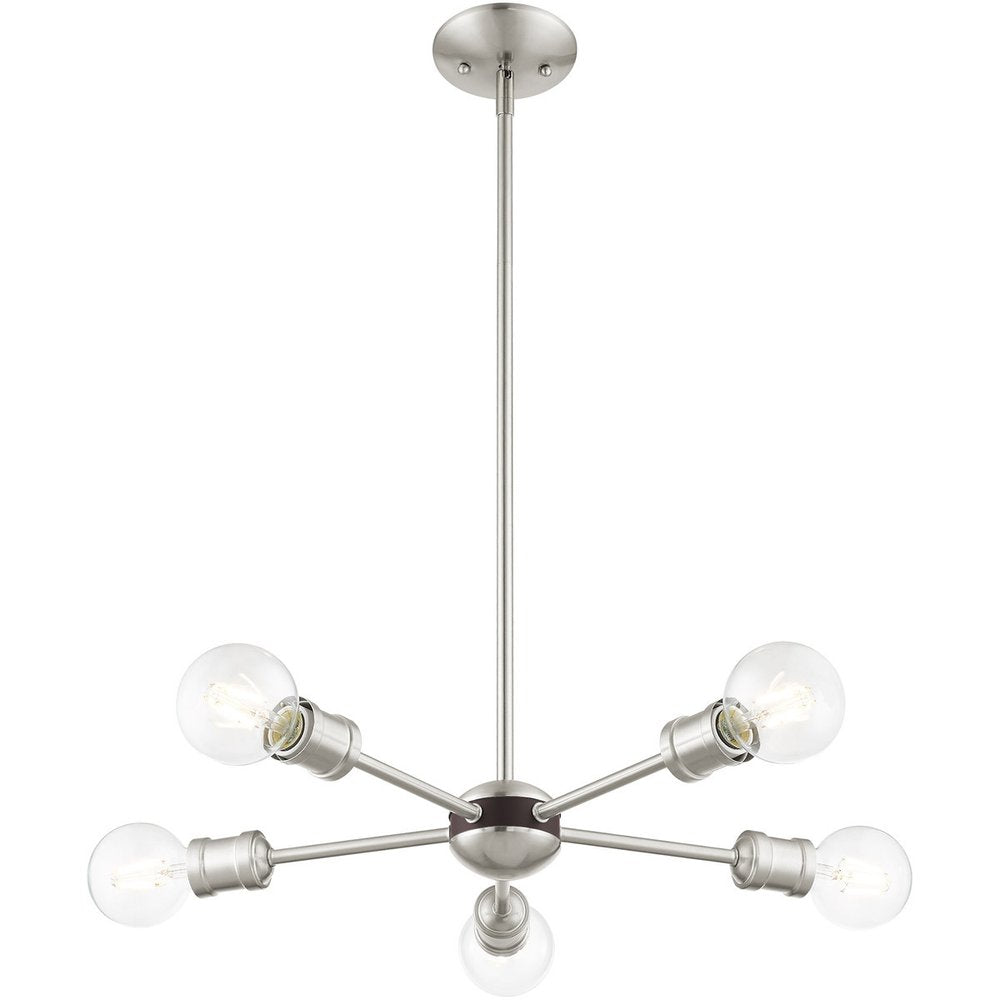 Nickel Five Light Metal Dimmable Chandelier With Shades HomeRoots