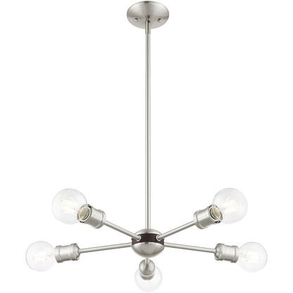 Nickel Five Light Metal Dimmable Chandelier With Shades HomeRoots
