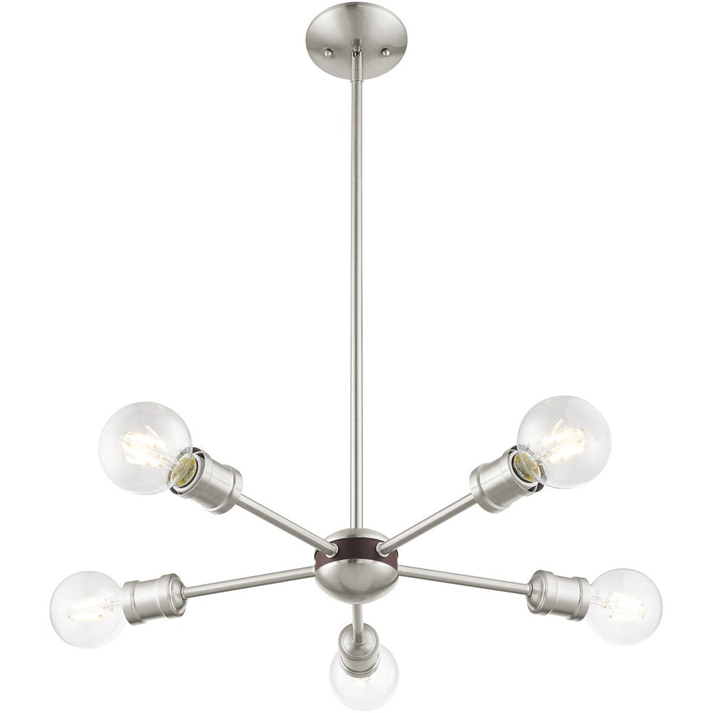 Nickel Five Light Metal Dimmable Chandelier With Shades HomeRoots