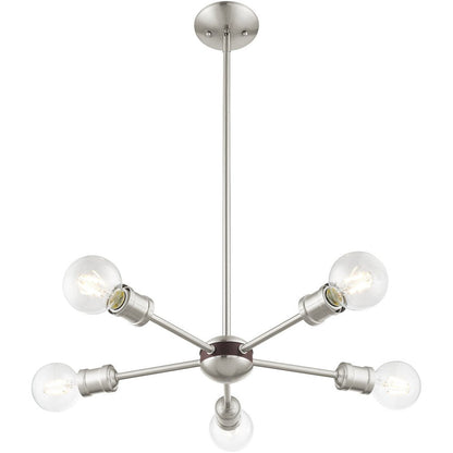 Nickel Five Light Metal Dimmable Chandelier With Shades HomeRoots