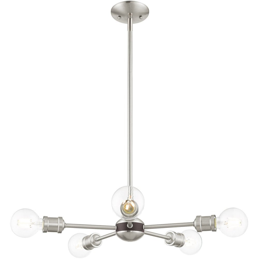 Nickel Five Light Metal Dimmable Chandelier With Shades HomeRoots