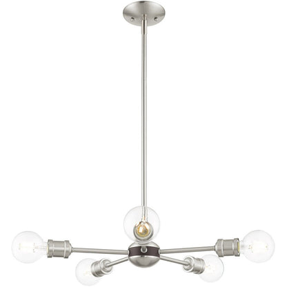 Nickel Five Light Metal Dimmable Chandelier With Shades HomeRoots