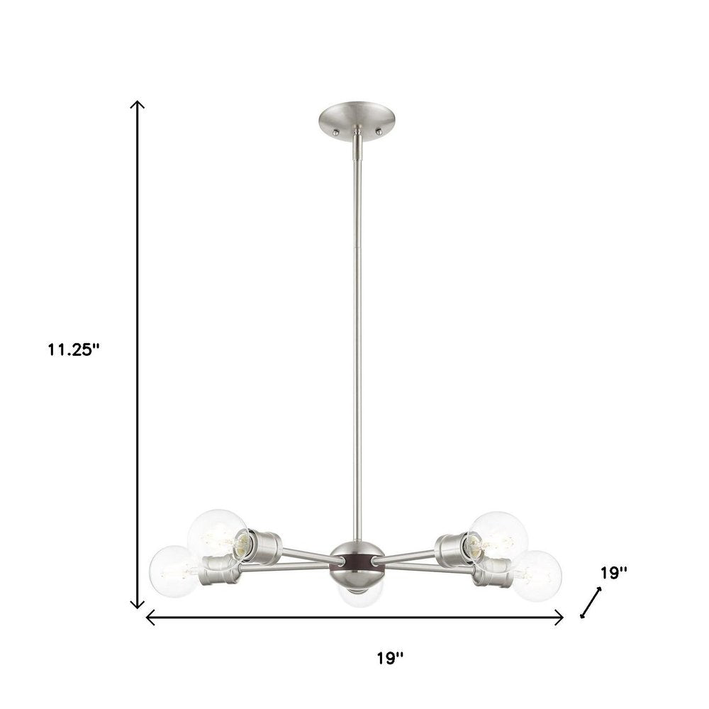 Nickel Five Light Metal Dimmable Chandelier With Shades HomeRoots
