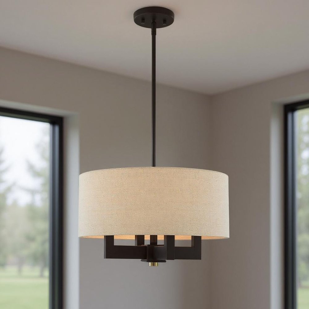 Bronze Four Light Metal Dimmable Chandelier With Shades HomeRoots