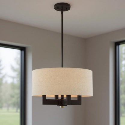 Bronze Four Light Metal Dimmable Chandelier With Shades HomeRoots