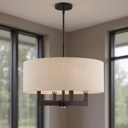 Bronze Four Light Metal Dimmable Chandelier With Shades HomeRoots