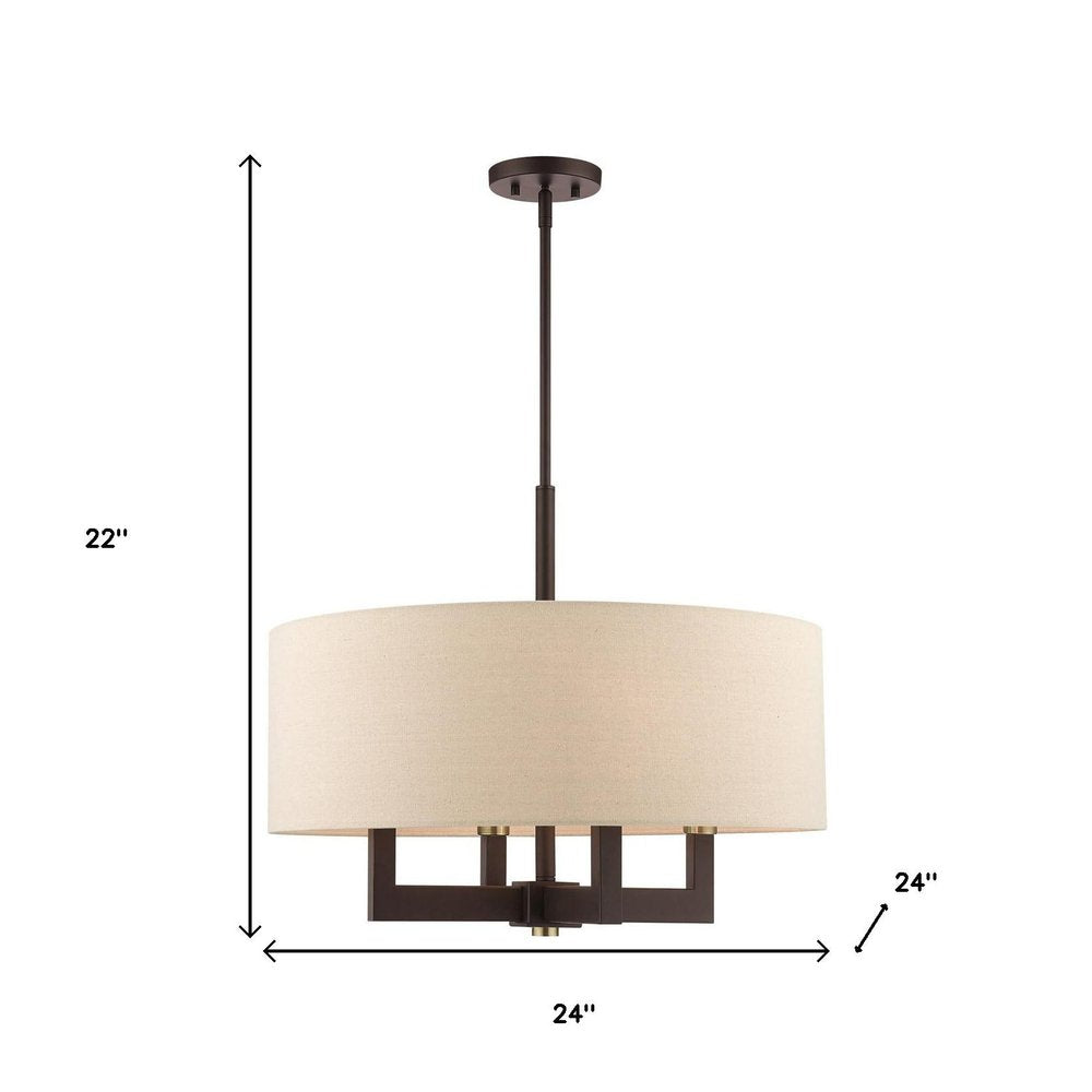 Bronze Four Light Metal Dimmable Chandelier With Shades HomeRoots