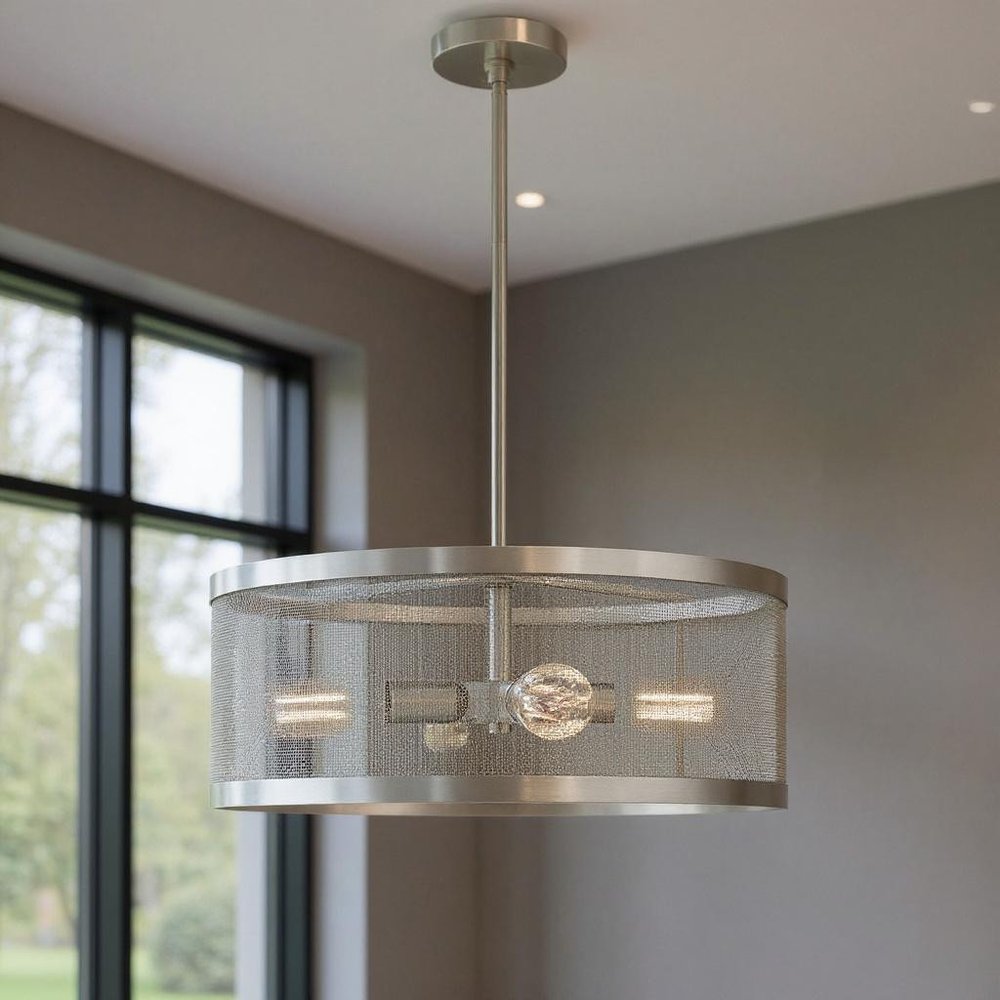 Nickel Four Light Metal Dimmable Chandelier With Shades HomeRoots