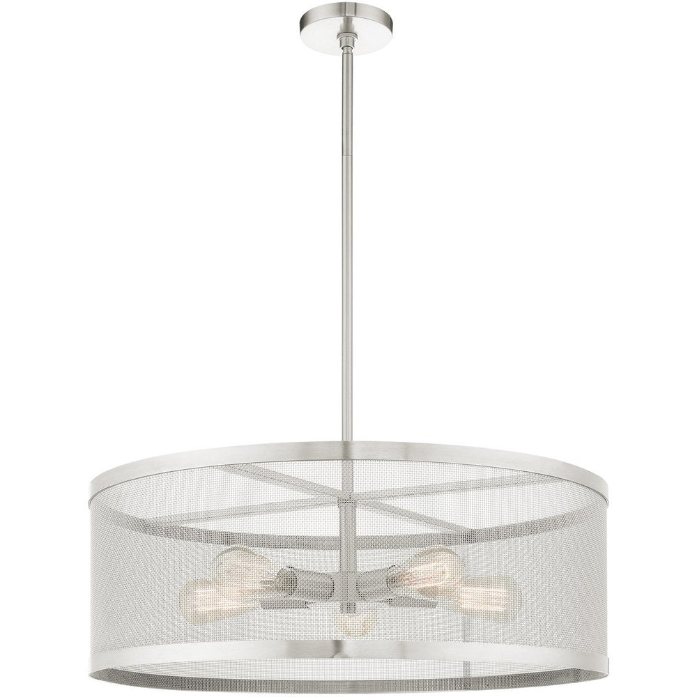 Nickel Five Light Metal Dimmable Chandelier With Shades HomeRoots