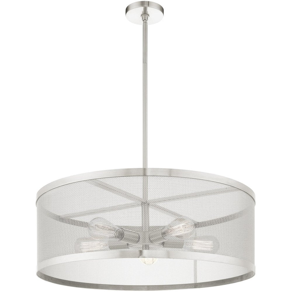 Nickel Five Light Metal Dimmable Chandelier With Shades HomeRoots