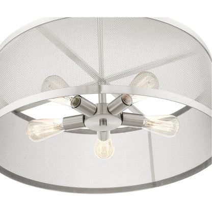 Nickel Five Light Metal Dimmable Chandelier With Shades HomeRoots