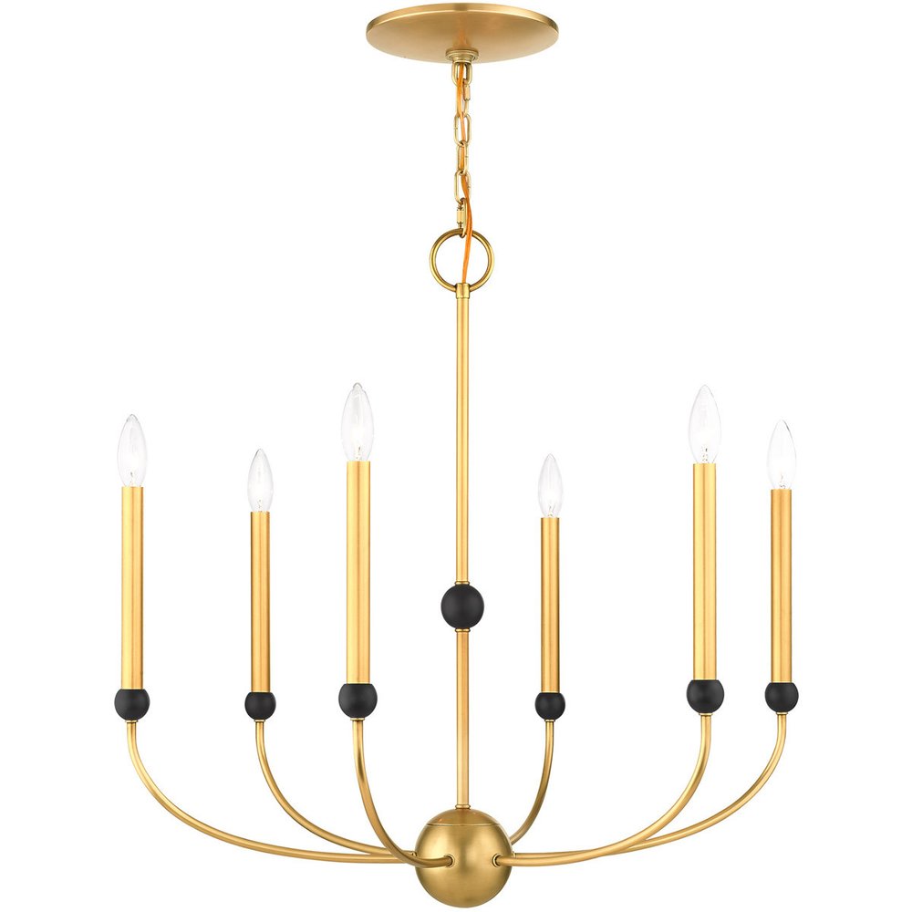 Brass Six Light Metal Dimmable Chandelier With Shades HomeRoots