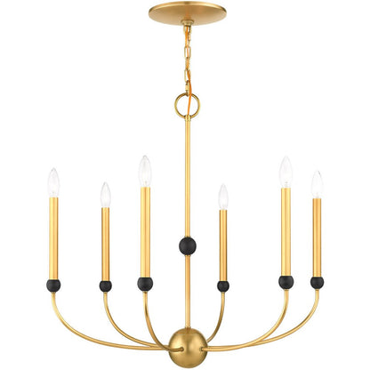Brass Six Light Metal Dimmable Chandelier With Shades HomeRoots