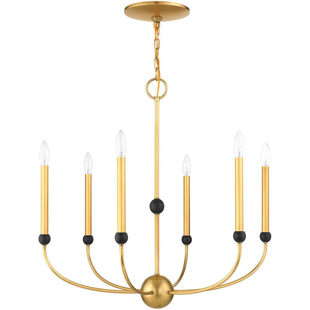 Brass Six Light Metal Dimmable Chandelier With Shades HomeRoots