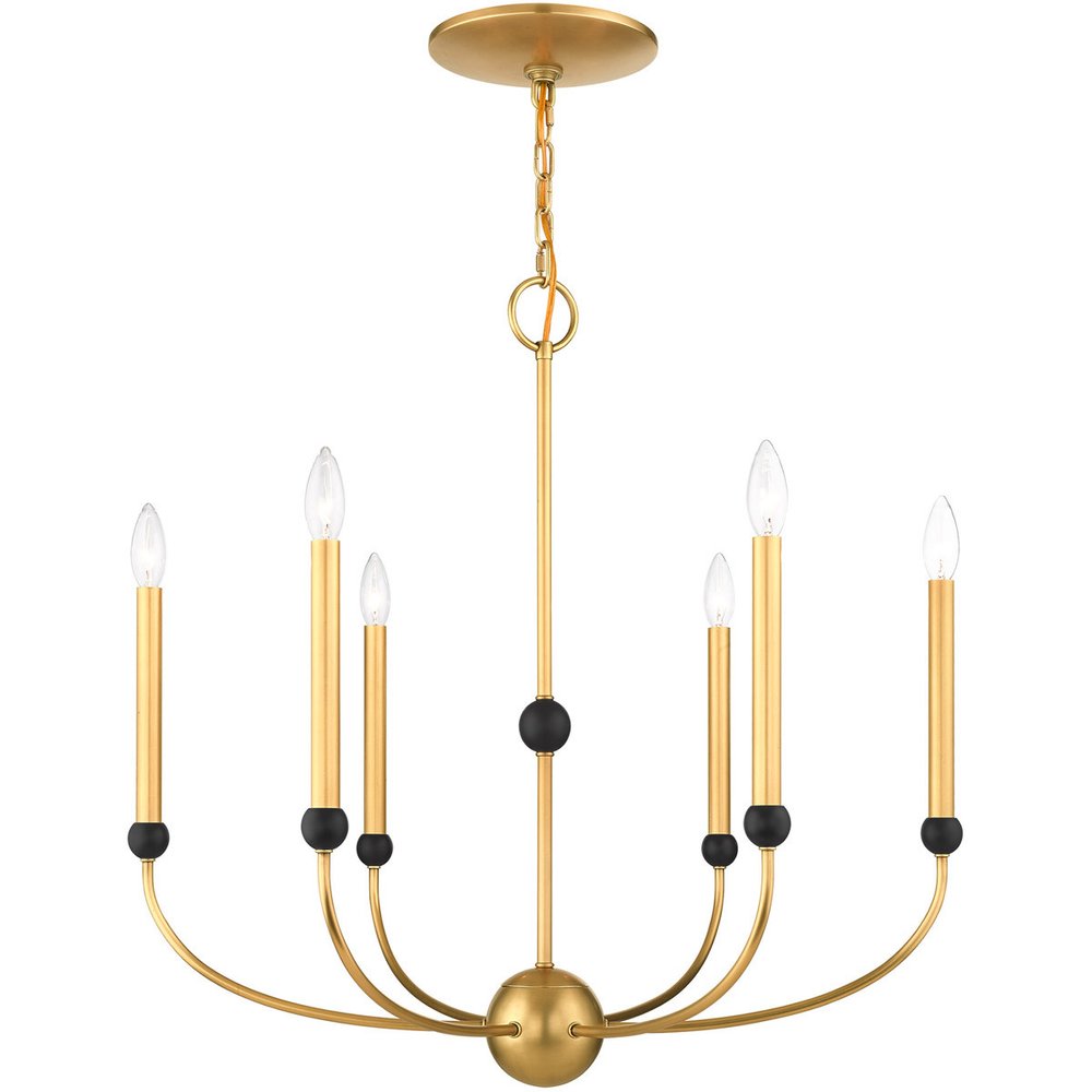 Brass Six Light Metal Dimmable Chandelier With Shades HomeRoots