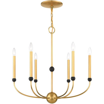 Brass Six Light Metal Dimmable Chandelier With Shades HomeRoots