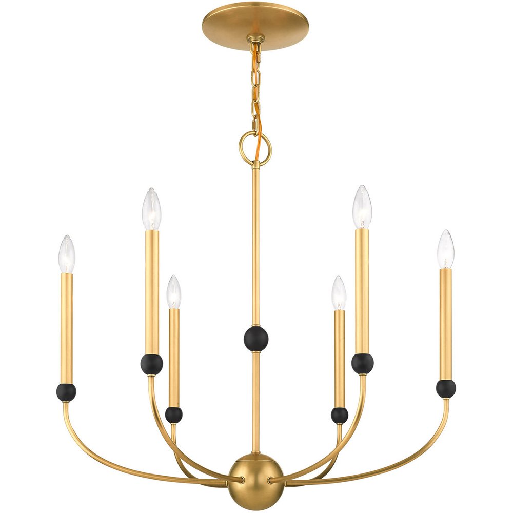 Brass Six Light Metal Dimmable Chandelier With Shades HomeRoots