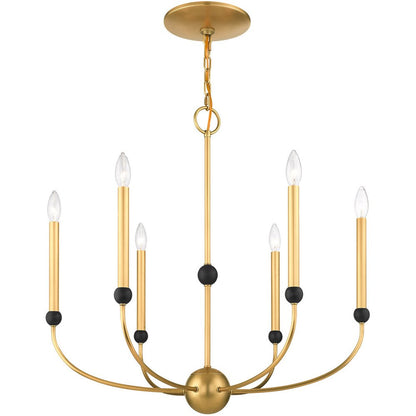 Brass Six Light Metal Dimmable Chandelier With Shades HomeRoots