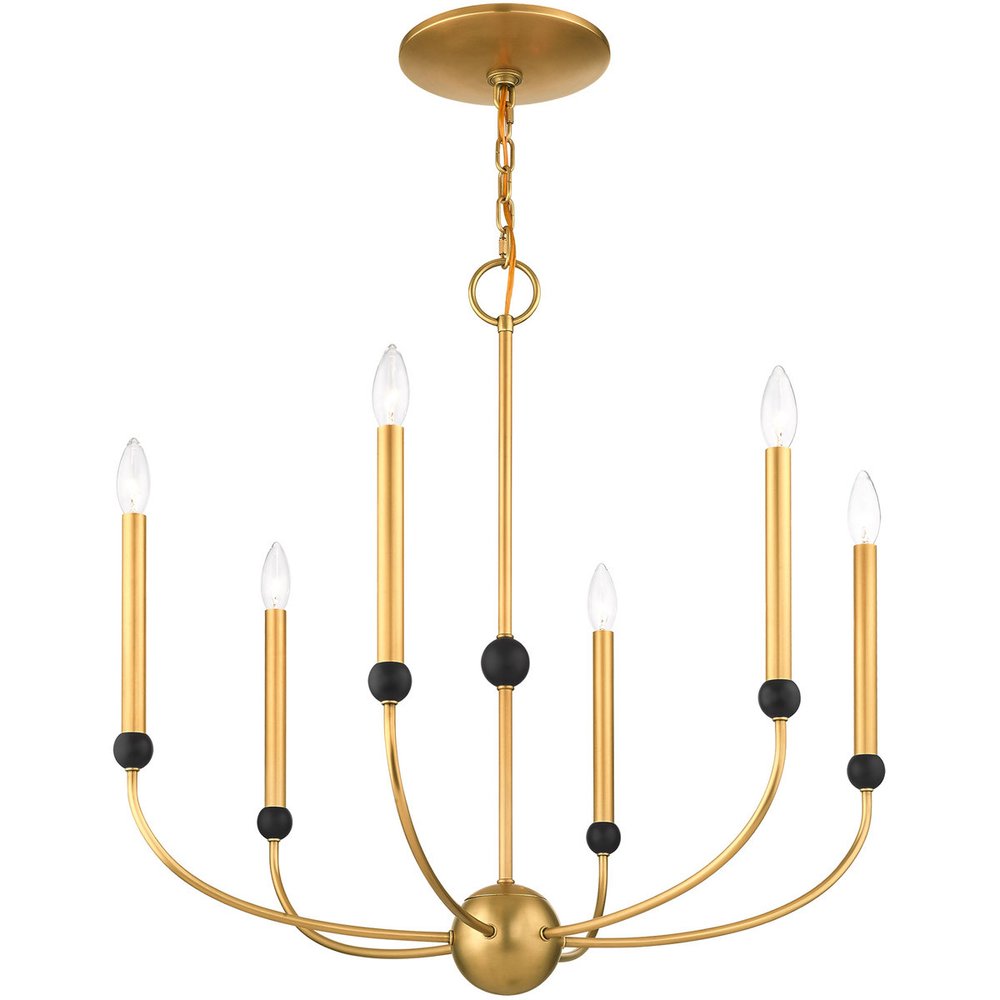 Brass Six Light Metal Dimmable Chandelier With Shades HomeRoots
