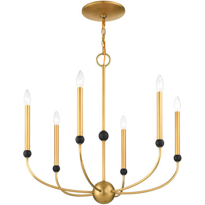 Brass Six Light Metal Dimmable Chandelier With Shades HomeRoots