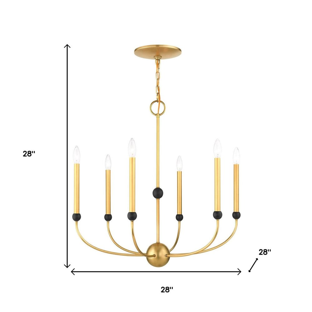 Brass Six Light Metal Dimmable Chandelier With Shades HomeRoots