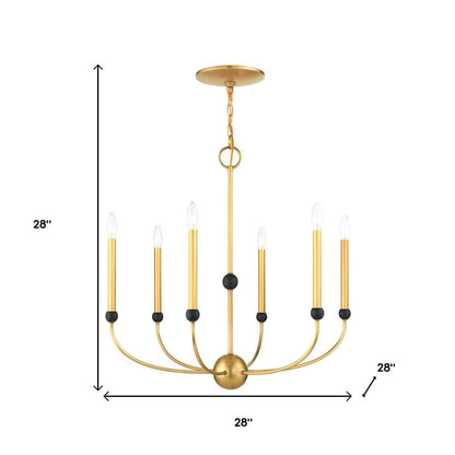 Brass Six Light Metal Dimmable Chandelier With Shades HomeRoots