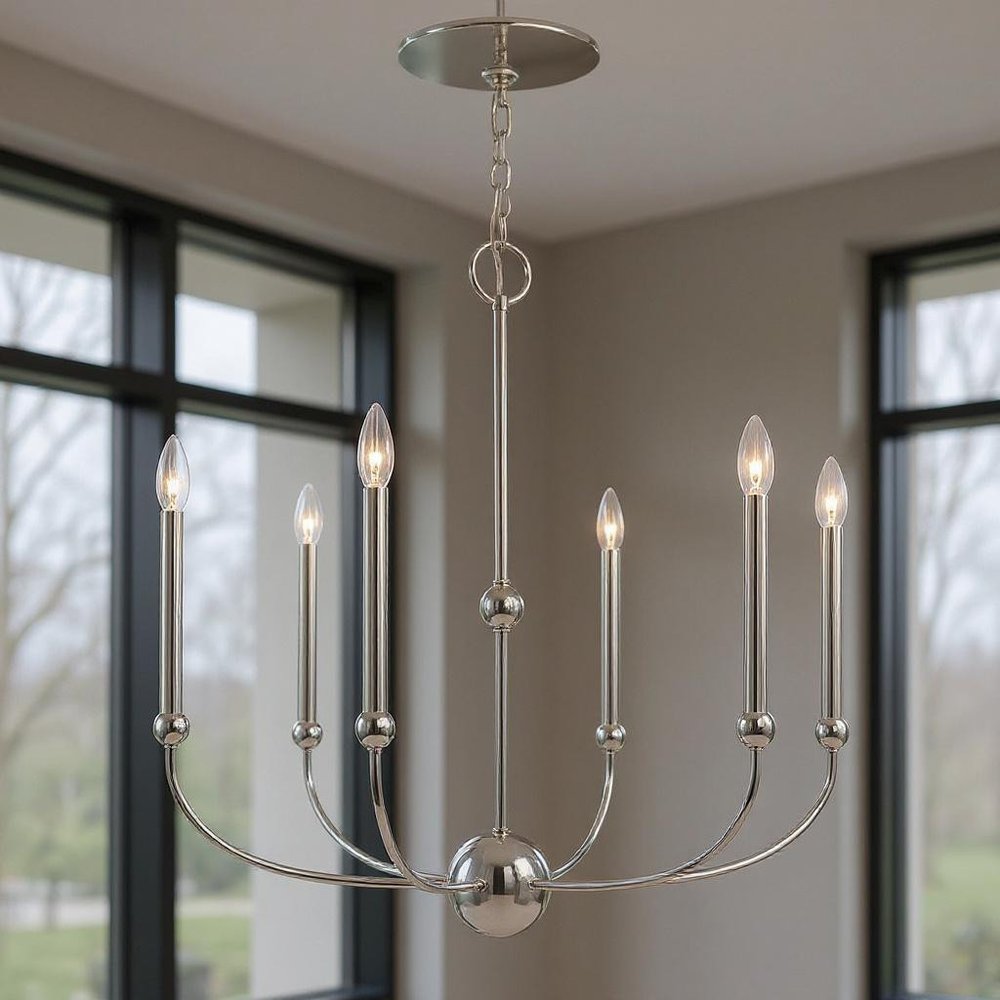 Nickel Six Light Metal Dimmable Chandelier With Shades HomeRoots