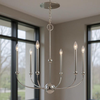 Nickel Six Light Metal Dimmable Chandelier With Shades HomeRoots