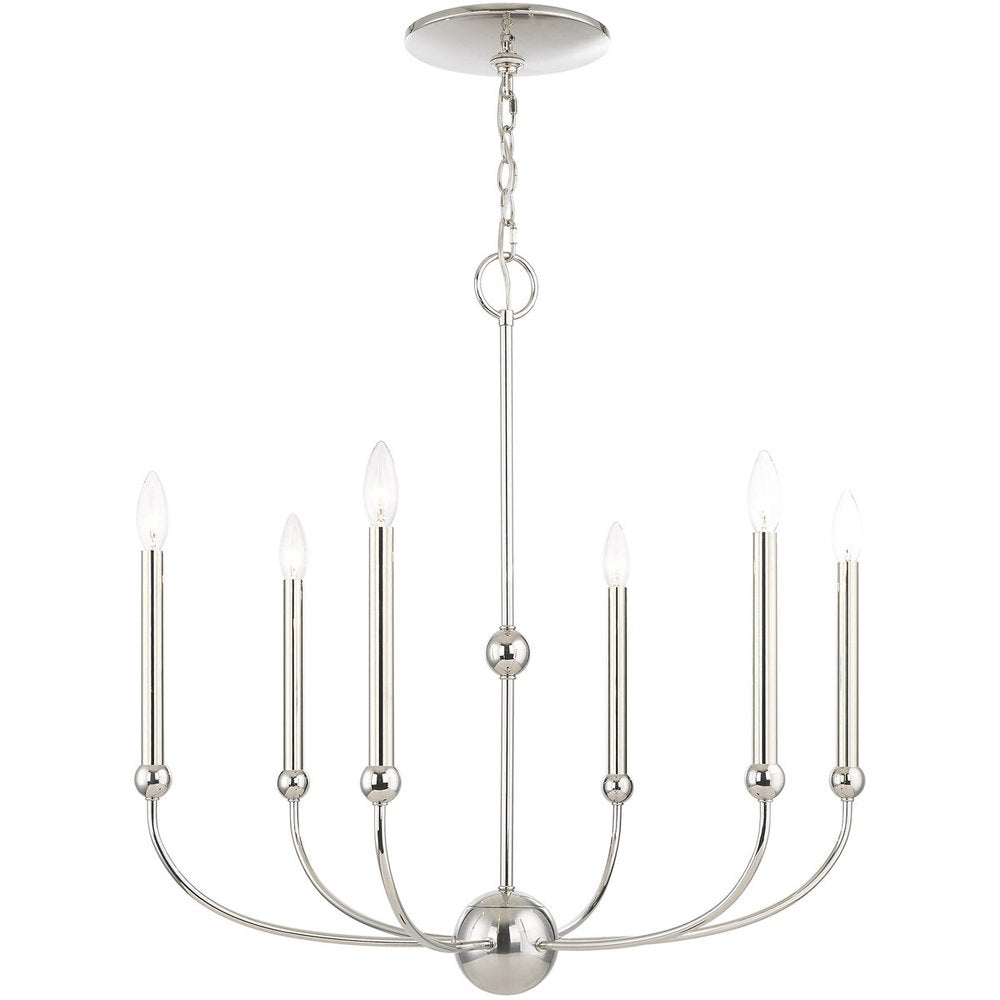 Nickel Six Light Metal Dimmable Chandelier With Shades HomeRoots