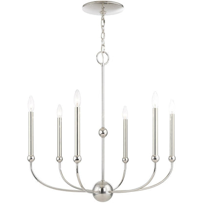 Nickel Six Light Metal Dimmable Chandelier With Shades HomeRoots