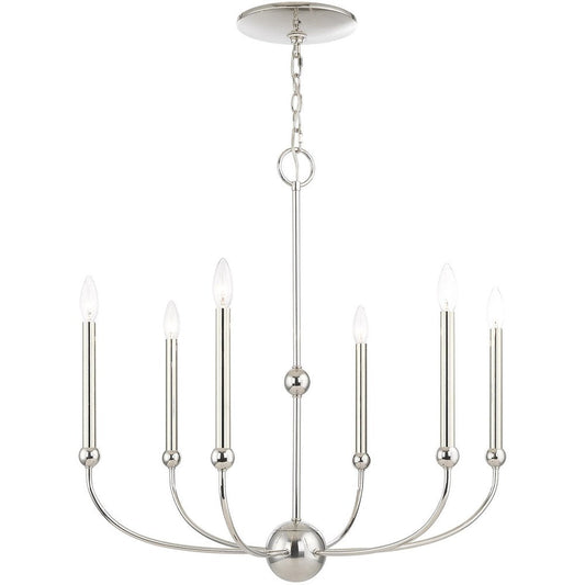 Nickel Six Light Metal Dimmable Chandelier With Shades HomeRoots