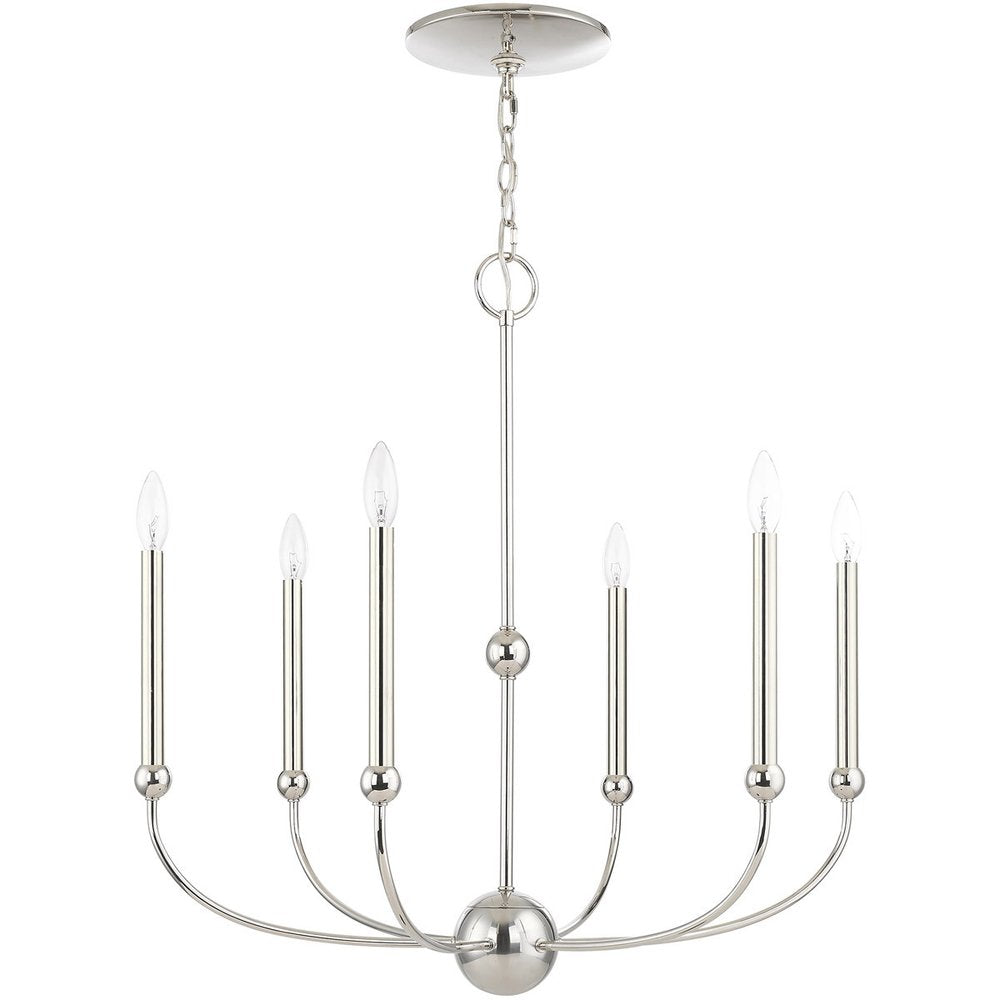 Nickel Six Light Metal Dimmable Chandelier With Shades HomeRoots