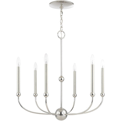 Nickel Six Light Metal Dimmable Chandelier With Shades HomeRoots