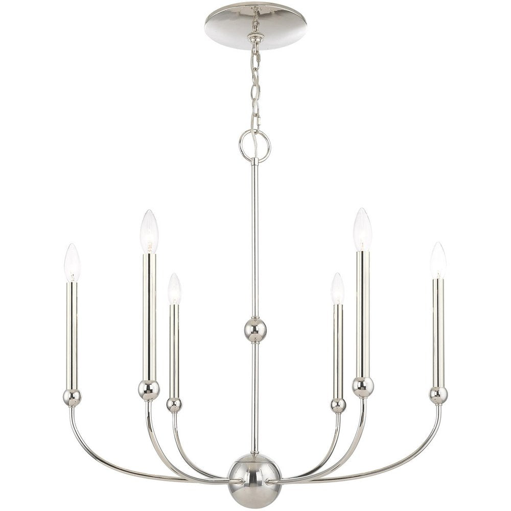 Nickel Six Light Metal Dimmable Chandelier With Shades HomeRoots