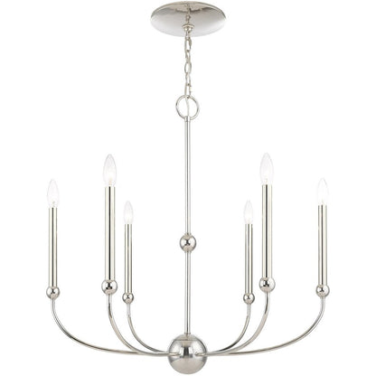 Nickel Six Light Metal Dimmable Chandelier With Shades HomeRoots
