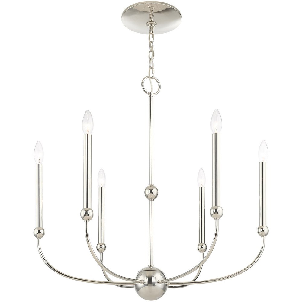 Nickel Six Light Metal Dimmable Chandelier With Shades HomeRoots