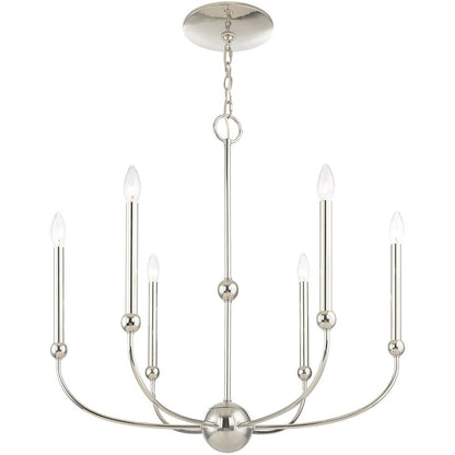 Nickel Six Light Metal Dimmable Chandelier With Shades HomeRoots