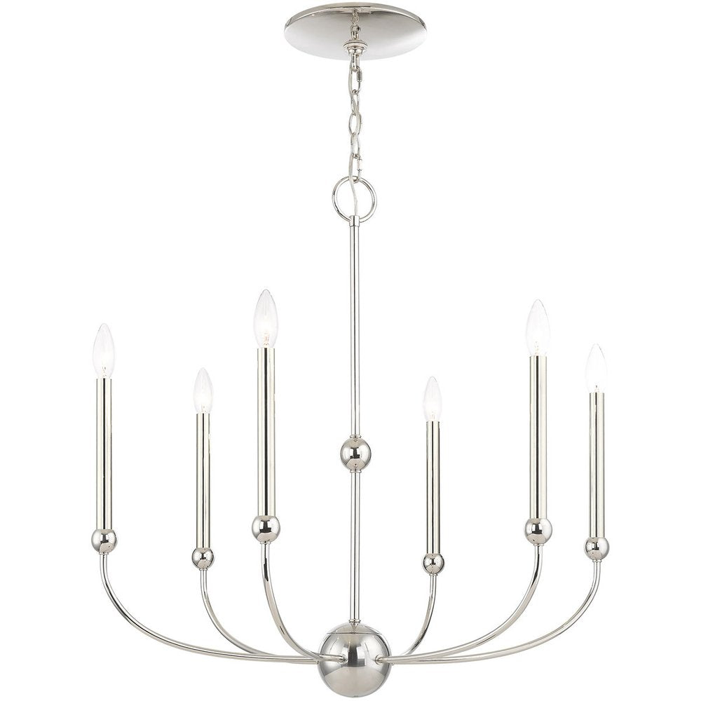 Nickel Six Light Metal Dimmable Chandelier With Shades HomeRoots
