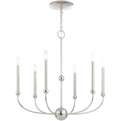 Nickel Six Light Metal Dimmable Chandelier With Shades HomeRoots