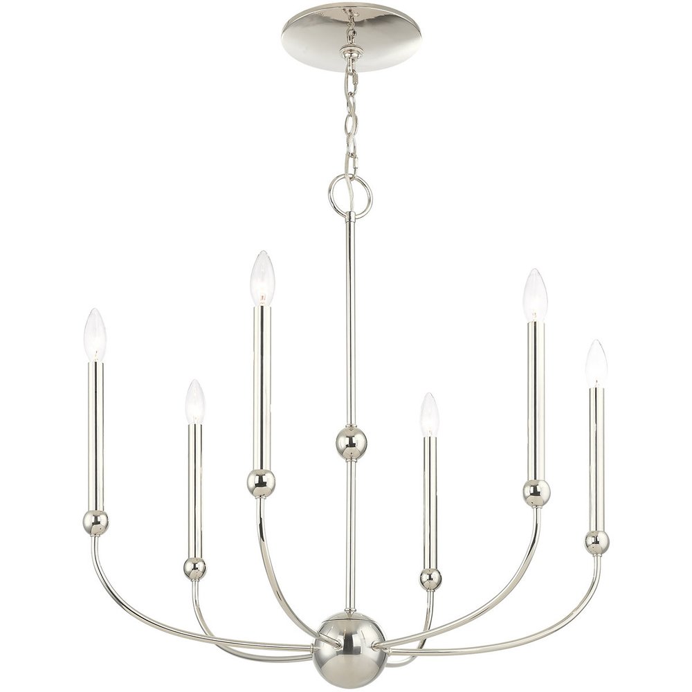 Nickel Six Light Metal Dimmable Chandelier With Shades HomeRoots