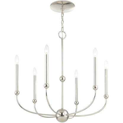 Nickel Six Light Metal Dimmable Chandelier With Shades HomeRoots