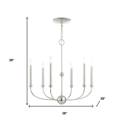 Nickel Six Light Metal Dimmable Chandelier With Shades HomeRoots