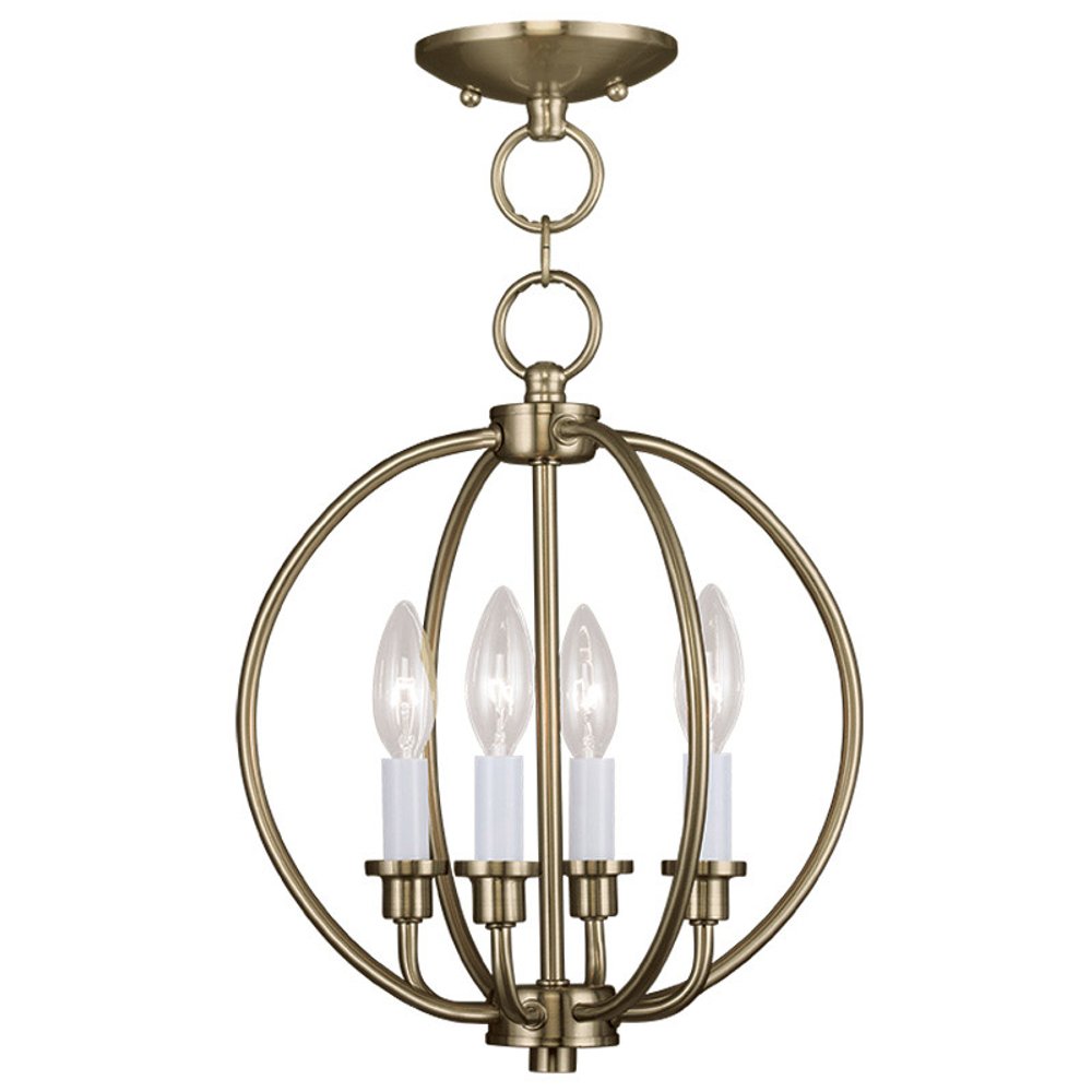 Brass And White Four Light Metal Dimmable Chandelier With Shades HomeRoots
