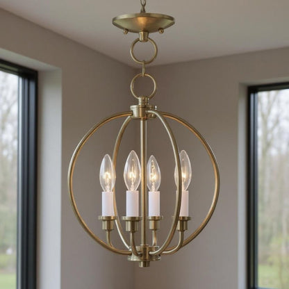 Brass And White Four Light Metal Dimmable Chandelier With Shades HomeRoots