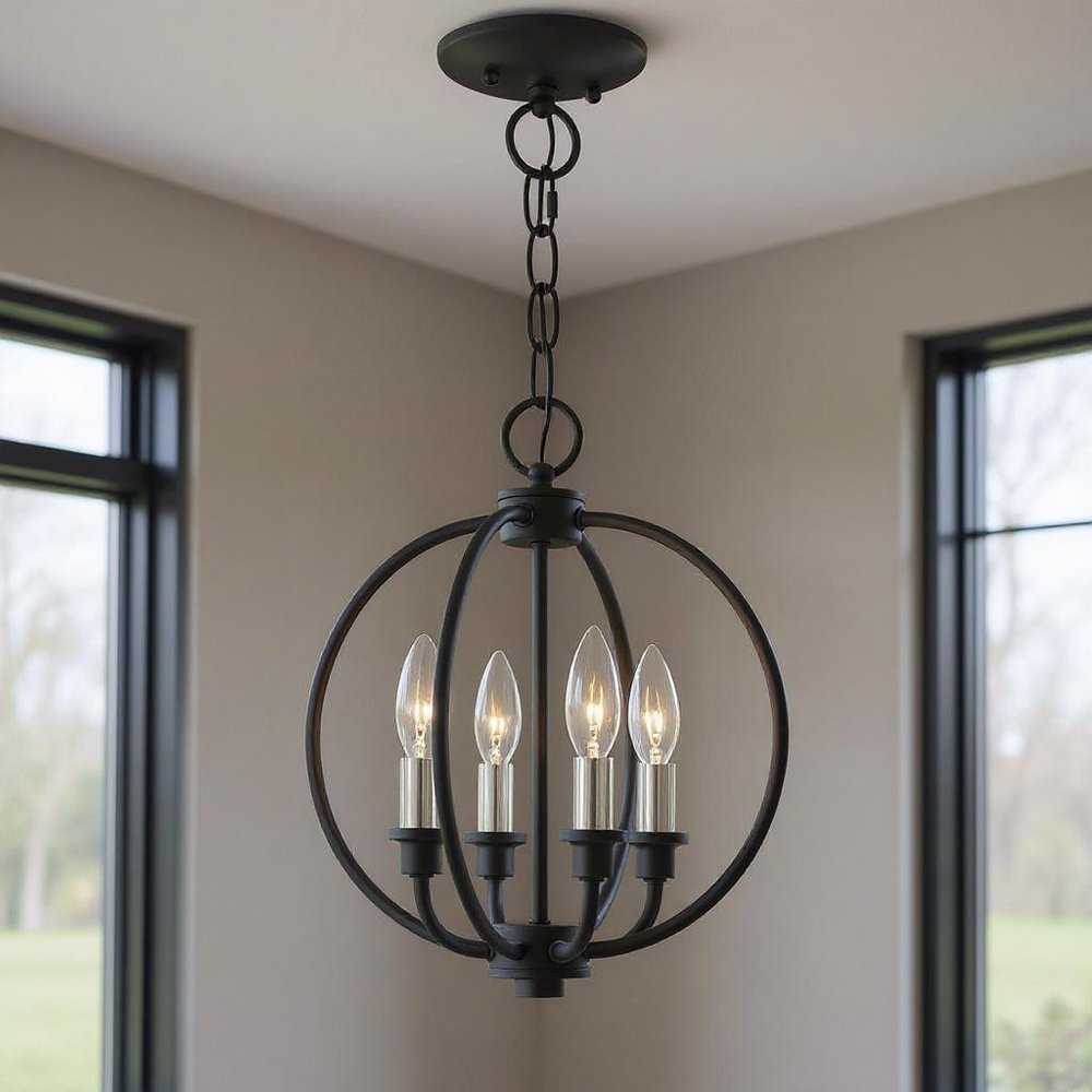 Black Four Light Metal Dimmable Chandelier With Shades HomeRoots